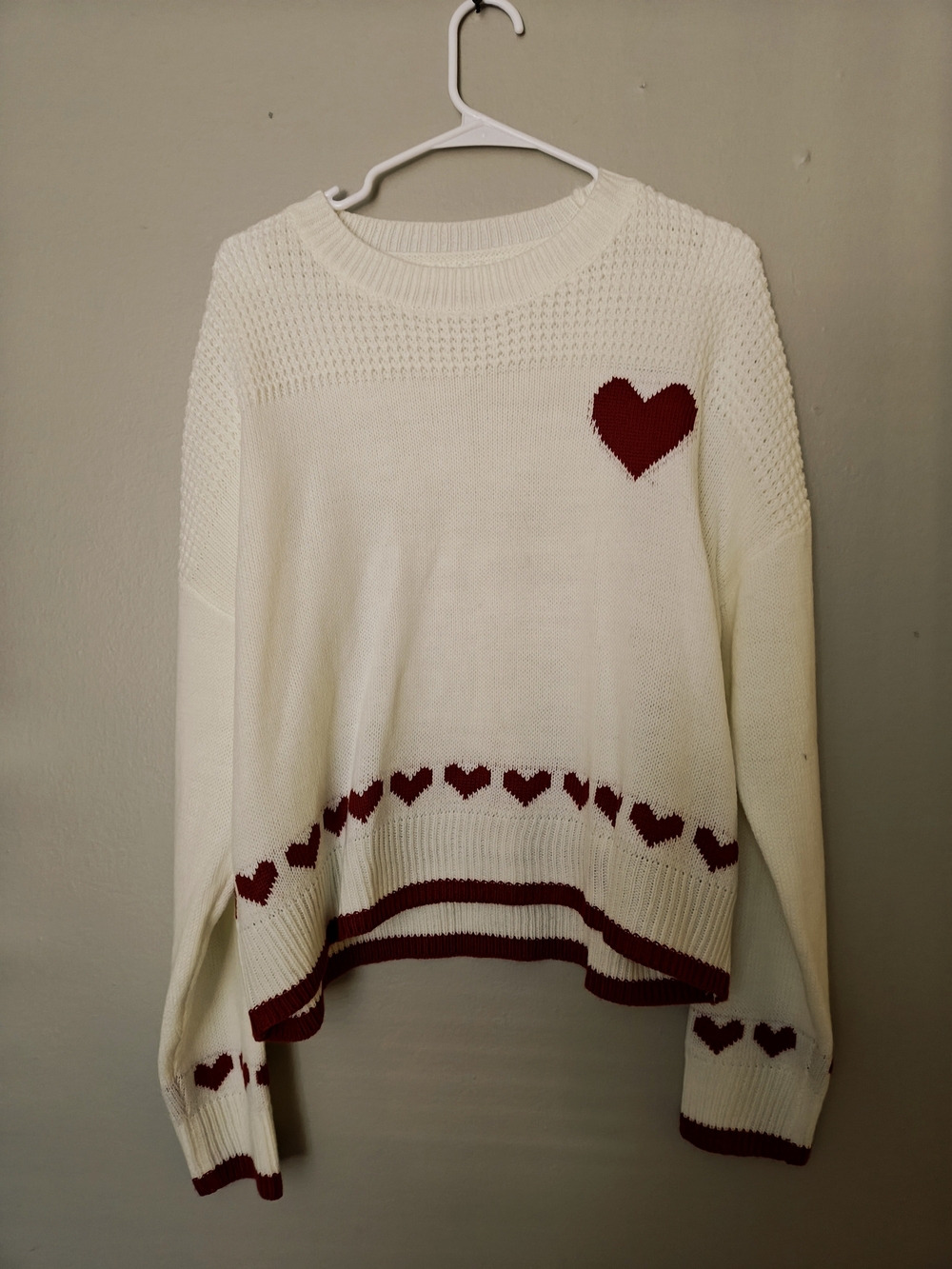SHEIN Cream Sweater with Red Heart Accents